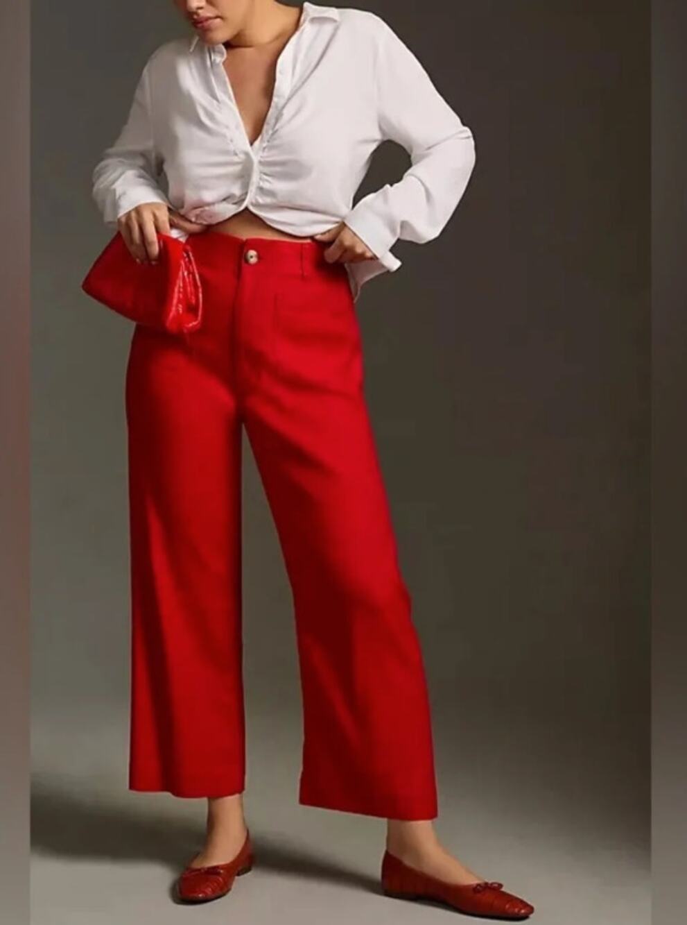 ANTHROPOLOGIE x MAEVE Colette Crop Wide Leg Pant Red Sz 27 $138 {R41}